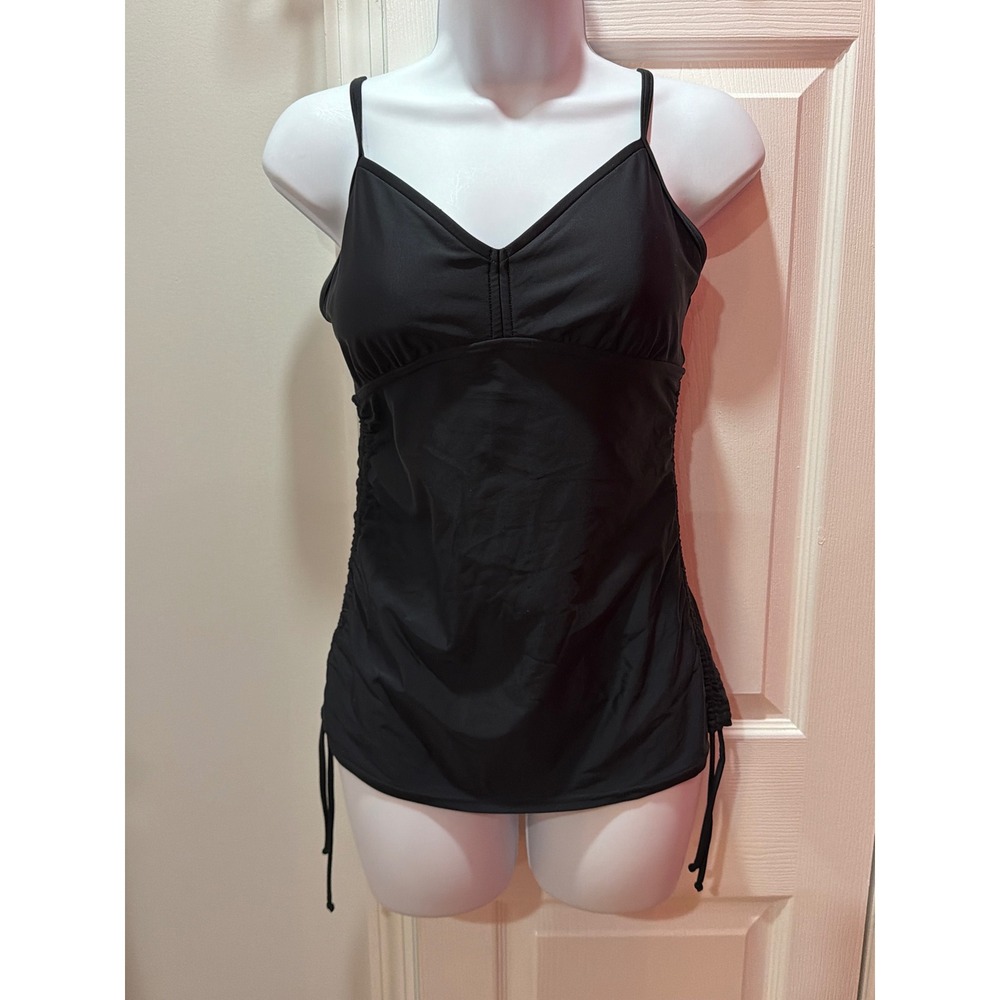 Prana Tankini Swim Top Womens Black Ruched Side Adjustable Straps Size M